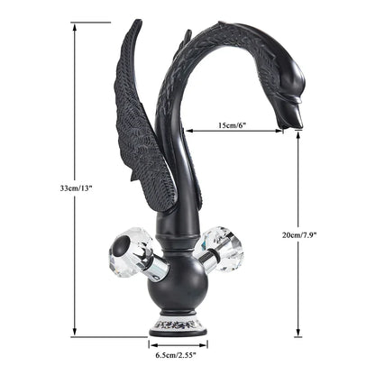 DecorBites™ Gold Swan Basin Faucet: Deck Mounted Bathroom Mixer Tap with Hot and Cold Water