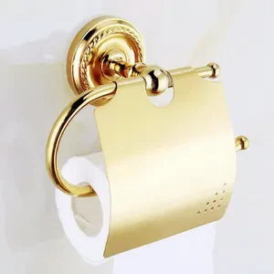 DecorBites™ Gold Brass Bathroom Accessories Set: Robe Hook, Paper Holder, Towel Bar, Towel Ring