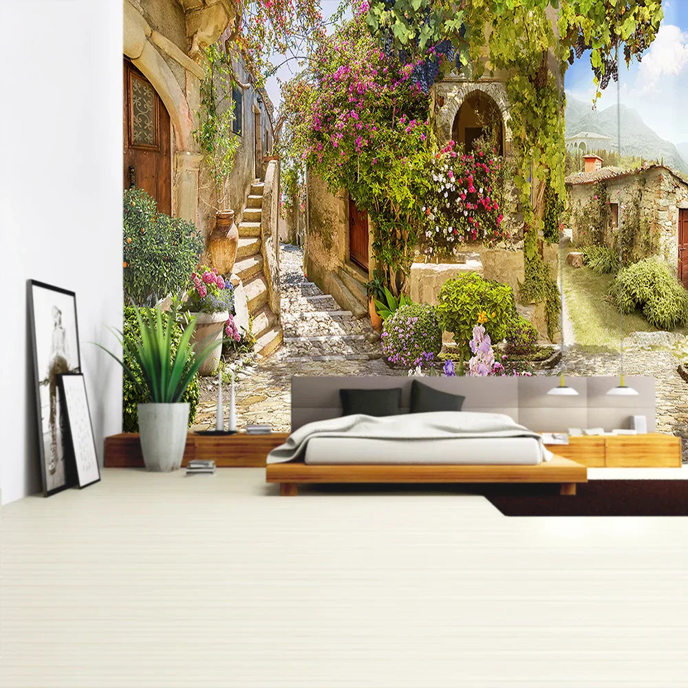 DecorBites™ Green Plant Landscape Tapestry | Boho Wall Hanging for City Castle Hill