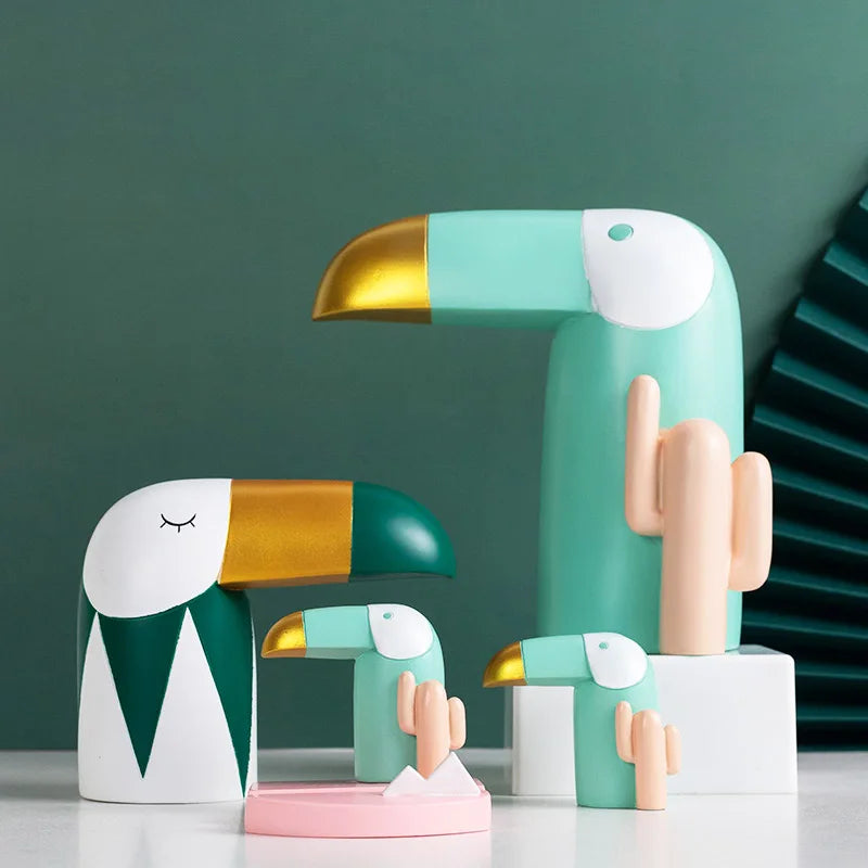 DecorBites™ Bird Figurine: Modern Resin Toucan Statue for Home Office Decor & Phone Holder