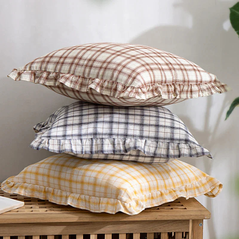 DecorBites™ Cotton Coffee Black Yellow Green Cushion Cover 45x45cm Fringed Skirt Home Decor