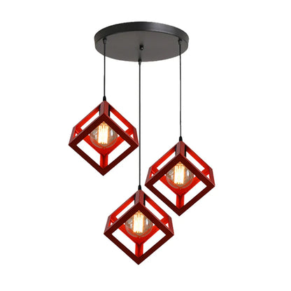 DecorBites™ Geometric Cube Pendant Lights Trio Metal Shades Square Ceiling Lamps