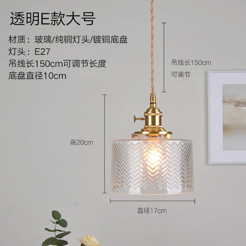 DecorBites™ Green Glass Pendant Light Switch Bar Bedroom Copper Hanging Lamp