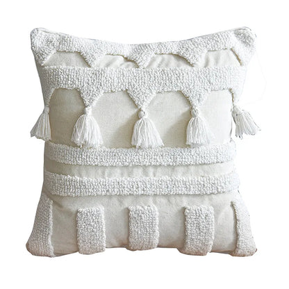 DecorBites™ Ivory Tufted Tassel Cushion Cover - Netural Boho Style for Home Decor