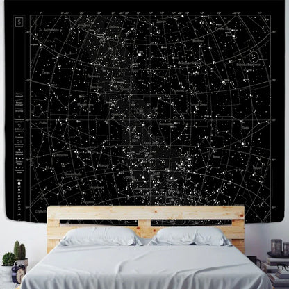DecorBites™ Interstellar Sky Map Constellations Tapestry- Black Galactic Wall Decor