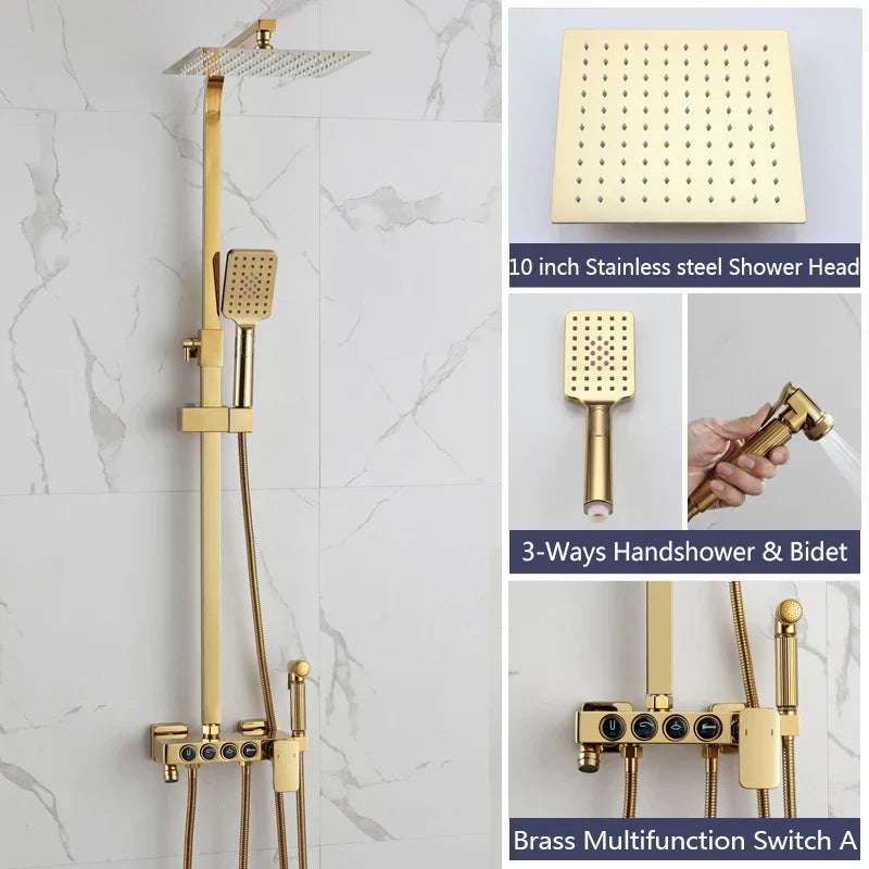 Gold Rainfall Shower Set 8-Inch Wall-Mounted Head