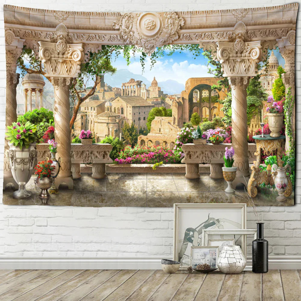 DecorBites™ Garden Landscape Wall Tapestry: Boho Hippie Wizardry Psychedelic Home Decor