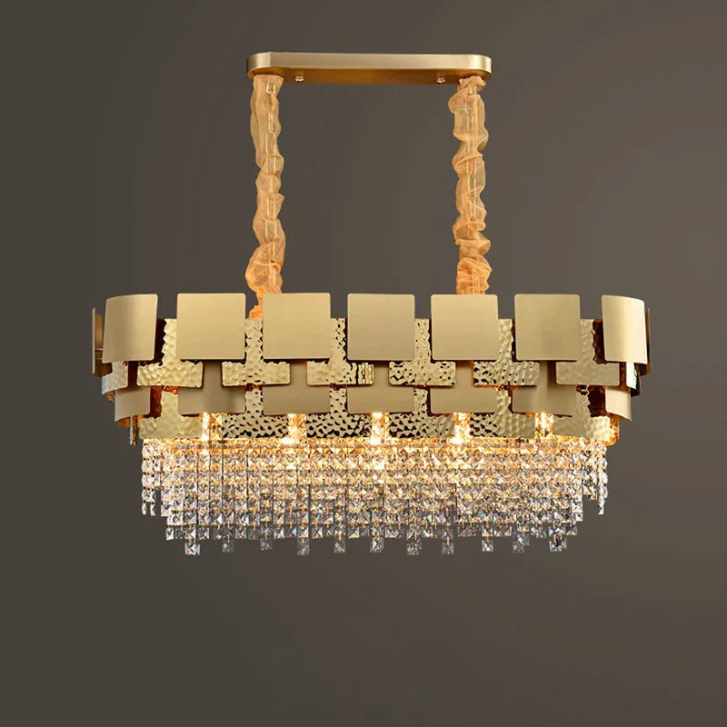 Gold Crystal Pendant Light Polished Steel Foyer