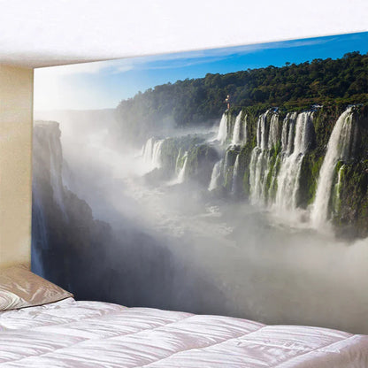 DecorBites™ Forest Waterfall Art Tapestry: Boho Hippie Decor Yoga Mat Sofa Blanket