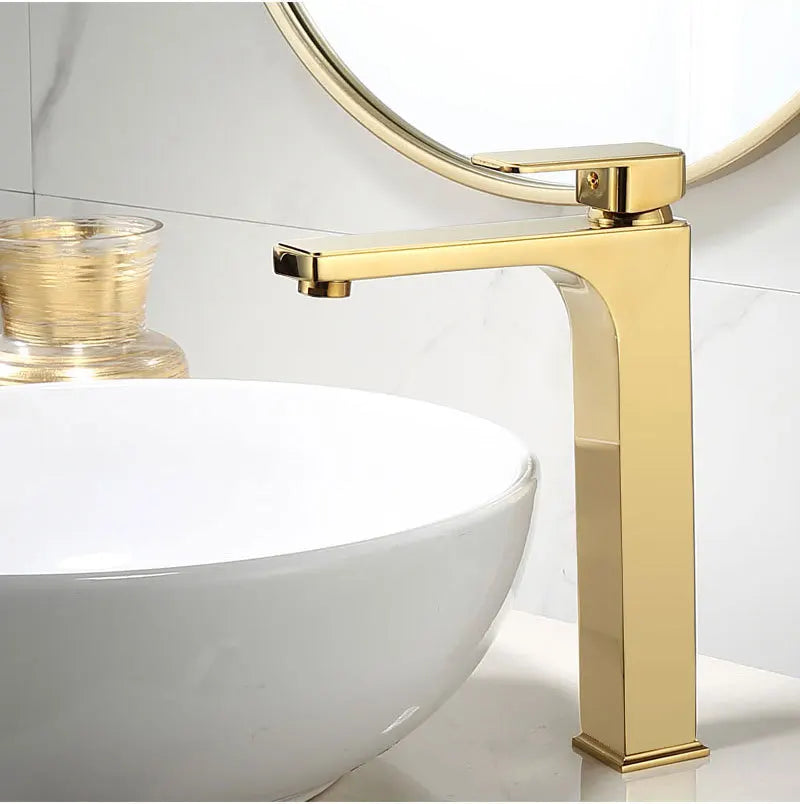 Gold Brass Basin Faucet Tall With Overflow