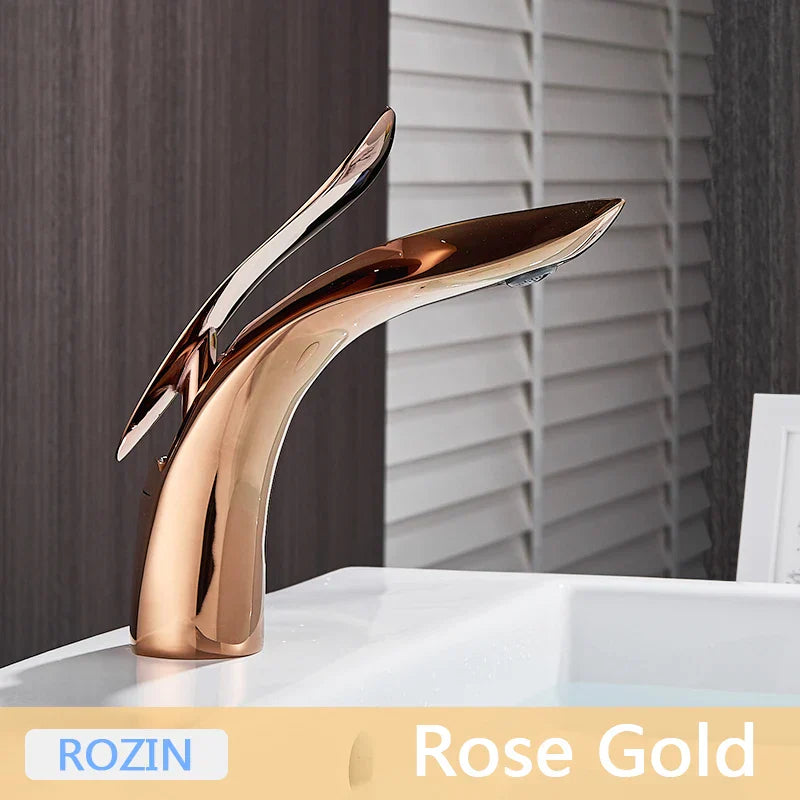 Rose Gold Waterfall Faucet Single-Hole Design