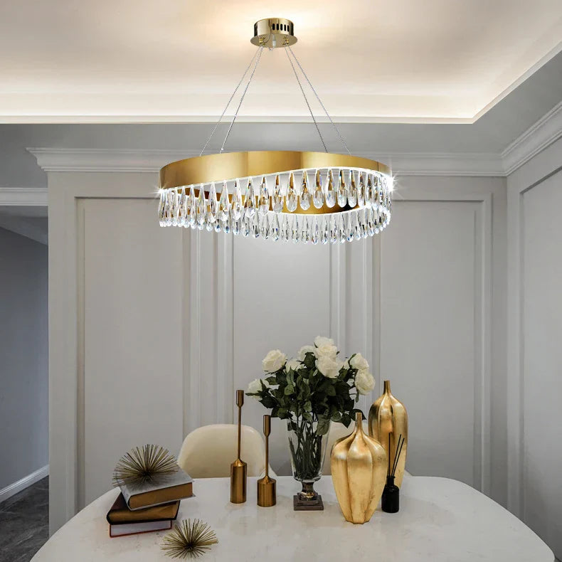 Gold Crystal Dining Chandelier Oval 120cm
