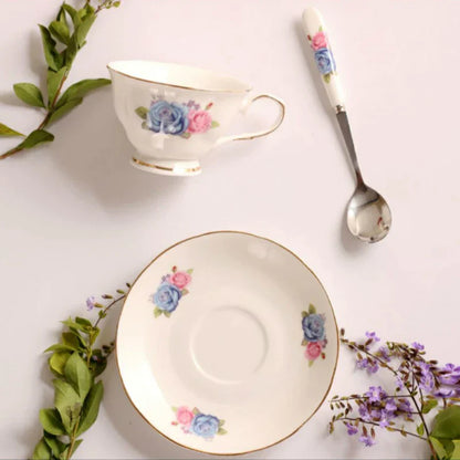 DecorBites™ Bone China Tea Cup Set with Saucer Spoon - Elegant Black Tea Party Coffeeware