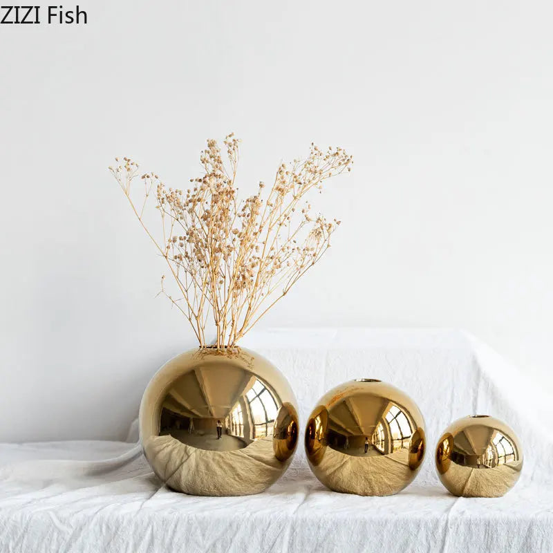 DecorBites™ Golden Ball Ceramic Vase Home Decor Crafts Flower Pot Art Hydroponic Ornament Gift