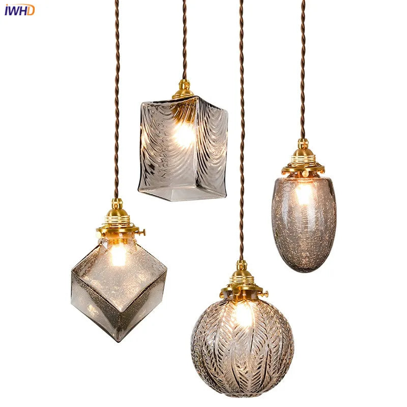 Copper Glass Pendant Light Industrial Bedroom