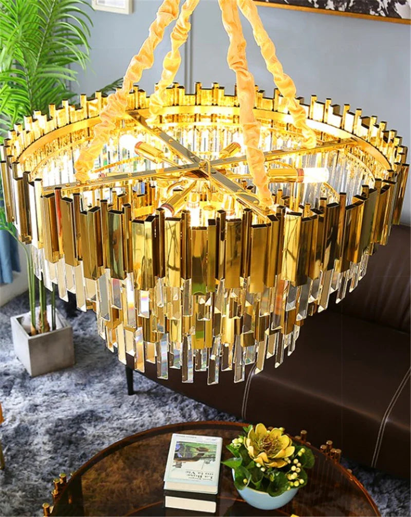 Gold Crystal Dining Chandelier K9 Round 80cm