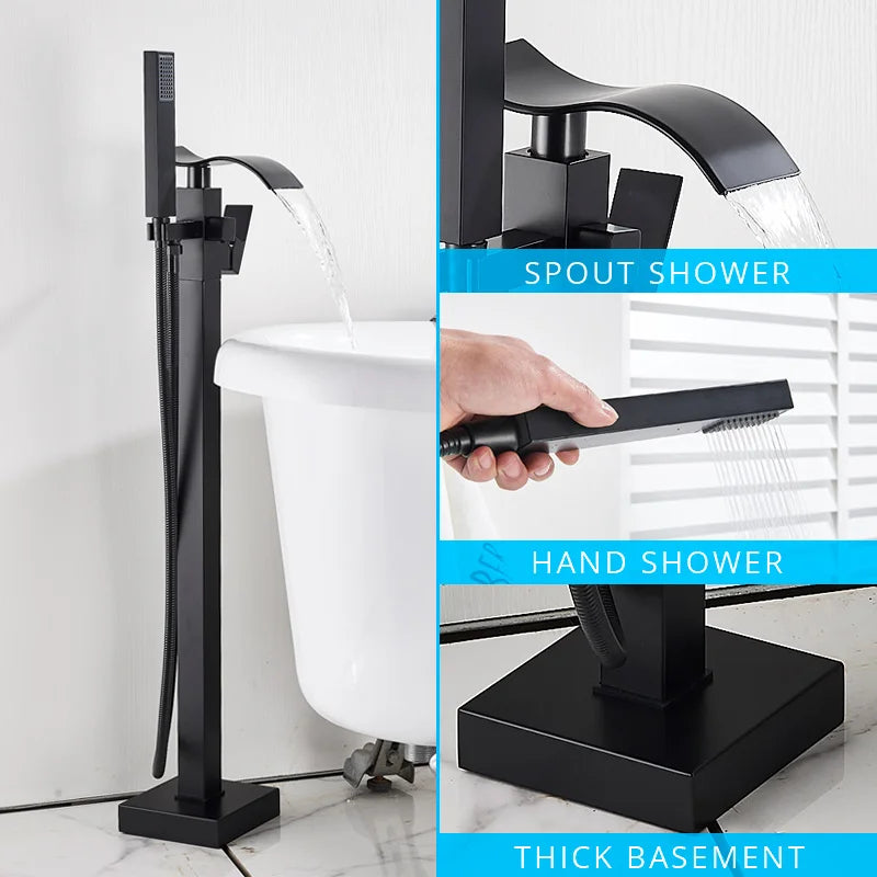 Gold Waterfall Bathtub Faucet Floor-Standing