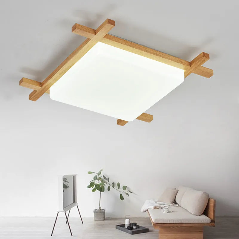 Wood Square Ceiling Light Flush Mount Design