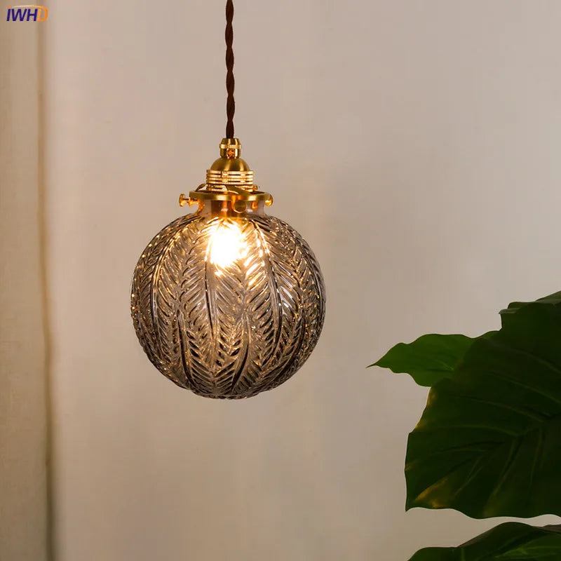 Copper Glass Pendant Light Industrial Bedroom