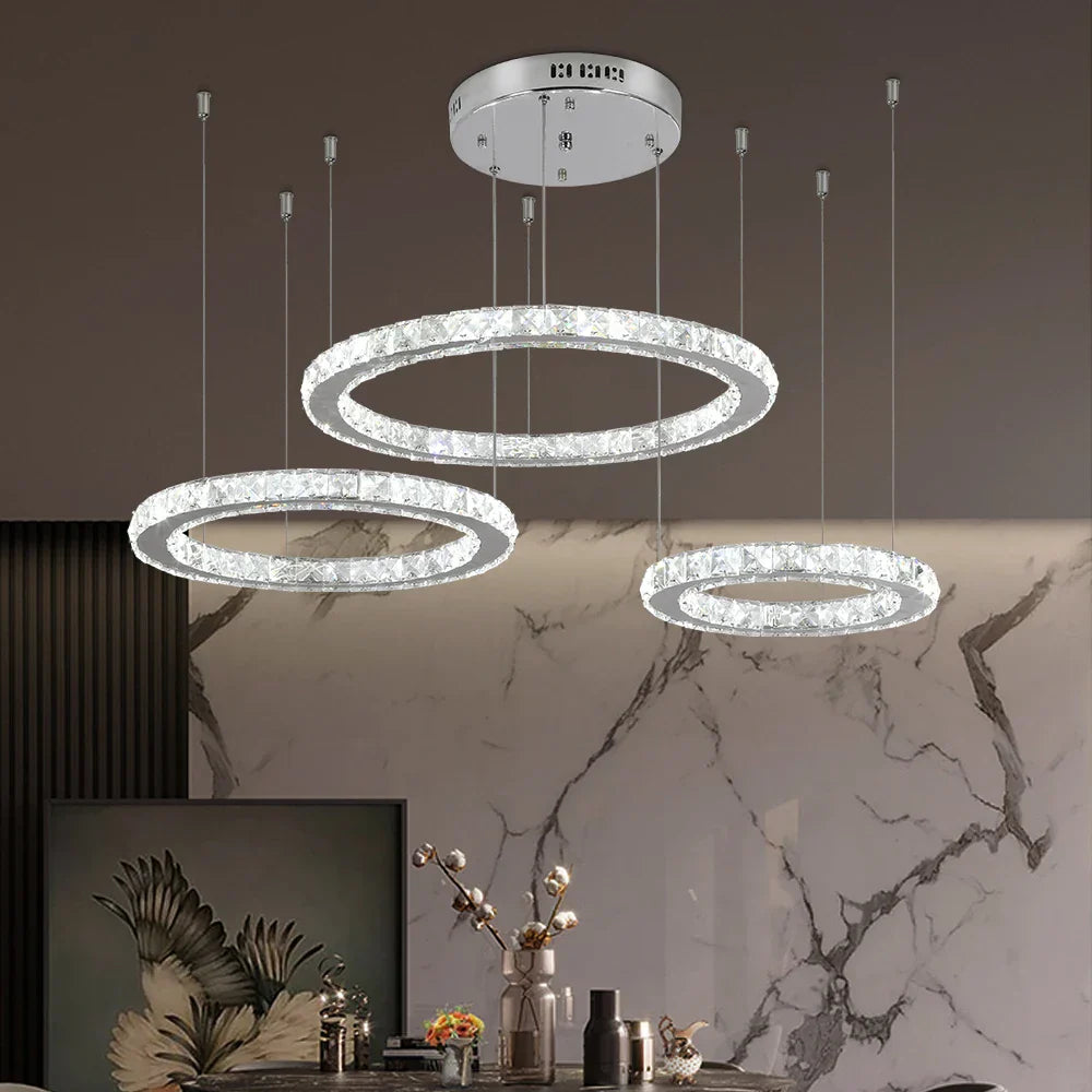 DecorBites™ Crystal LED Chandeliers: Modern Pendant Light for Living Room.