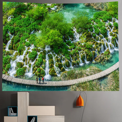 DecorBites™ Forest Waterfall Art Tapestry: Boho Hippie Decor Yoga Mat Sofa Blanket