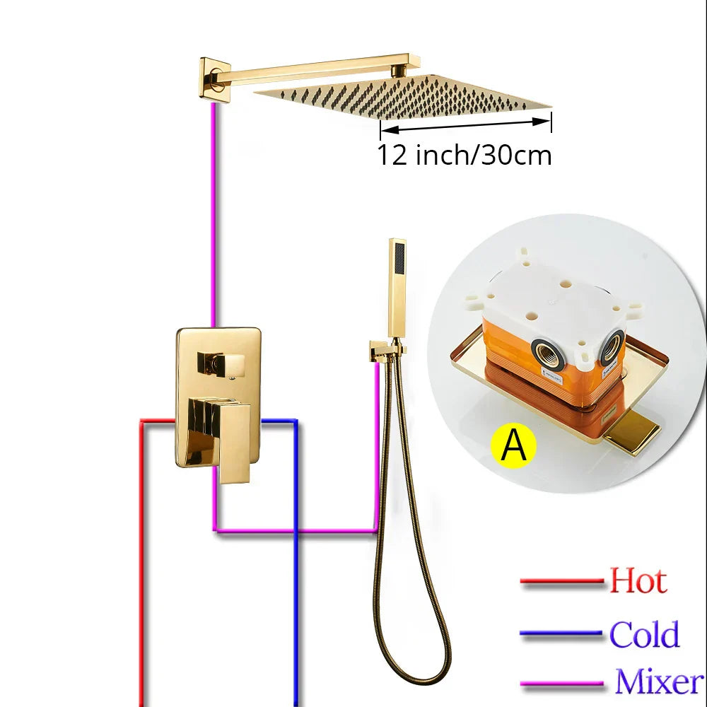 Brass Gold Rain Shower Set