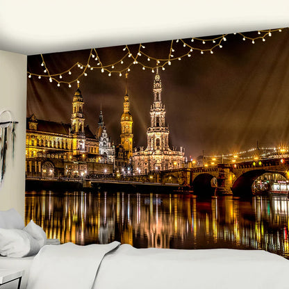 DecorBites™ City Night Scene Tapestry with European London Style Wall Hanging