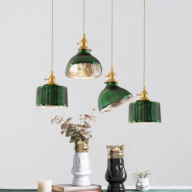 Green Glass Brass Chandelier