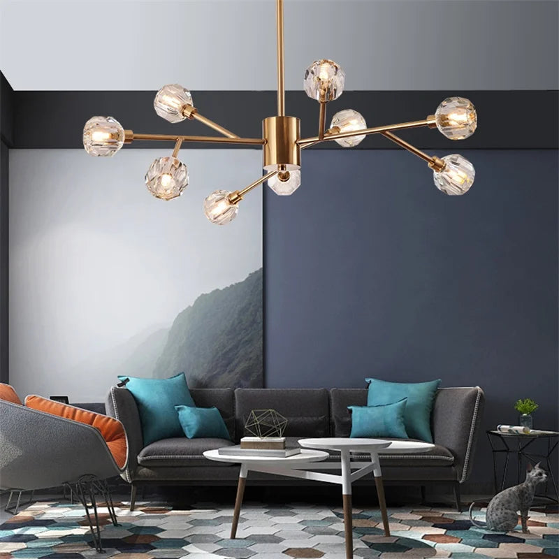 DecorBites™ Crystal LED Chandelier: Modern Nordic Design Copper Ceiling Light Fixture