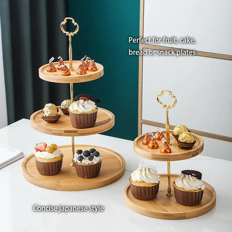 DecorBites™ Bamboo Fruit Cake Stand Set Wood Tableware Snack Dessert Candy Plate