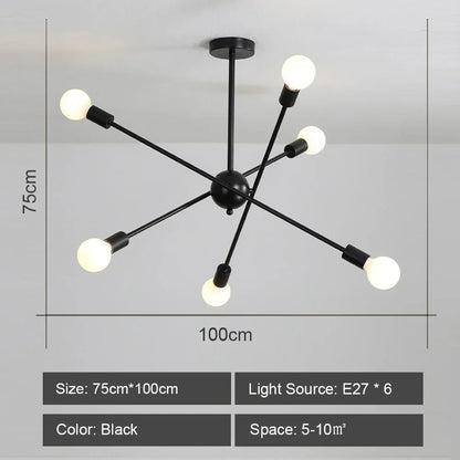 DecorBites™ LED Ceiling Chandelier: Modern & Industrial Sputnik Style for Living Room & Bedroom