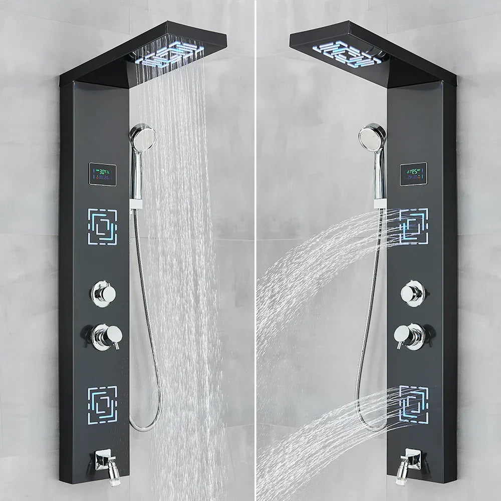 DecorBites™ LED Light Shower Faucet System: Rainfall, Massage Jets, Waterfall Panel with Temperature Control