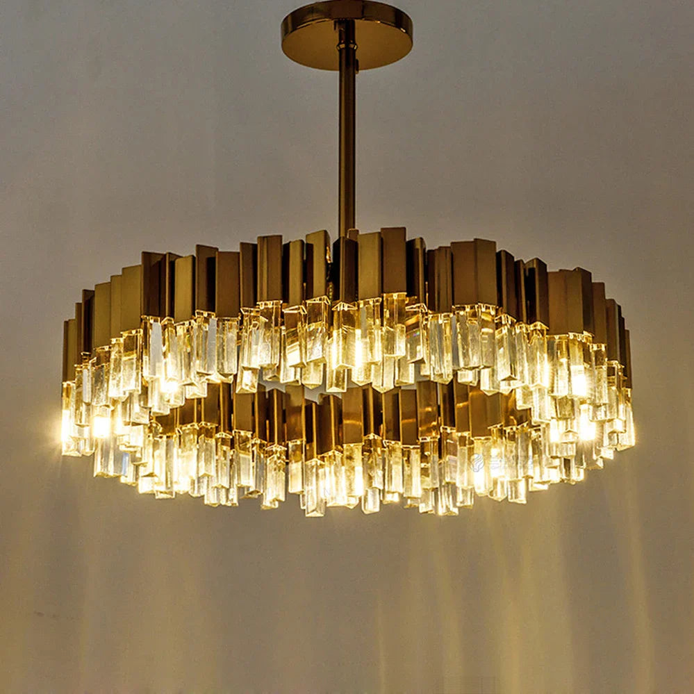 Gold Crystal Chandelier Light Round 100cm Foyer