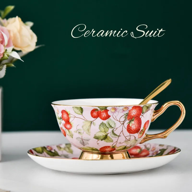 DecorBites™ Bone China Tea Cup Set with Saucer Spoon - Elegant Black Tea Party Coffeeware