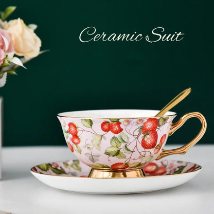 DecorBites™ Bone China Tea Cup Set with Saucer Spoon - Elegant Black Tea Party Coffeeware