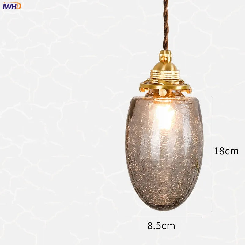 Copper Glass Pendant Light Industrial Bedroom