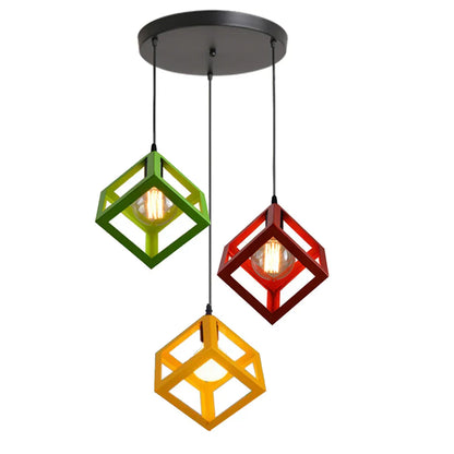 DecorBites™ Geometric Cube Pendant Lights Trio Metal Shades Square Ceiling Lamps