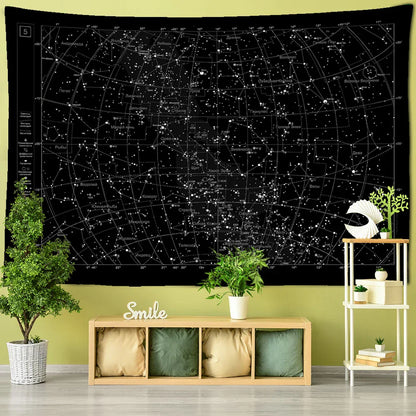 DecorBites™ Interstellar Sky Map Constellations Tapestry- Black Galactic Wall Decor