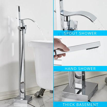 DecorBites™ Gold Bathtub Faucet Set Hot Cold Water Shower Mixer Tap Waterfall Floor Stand