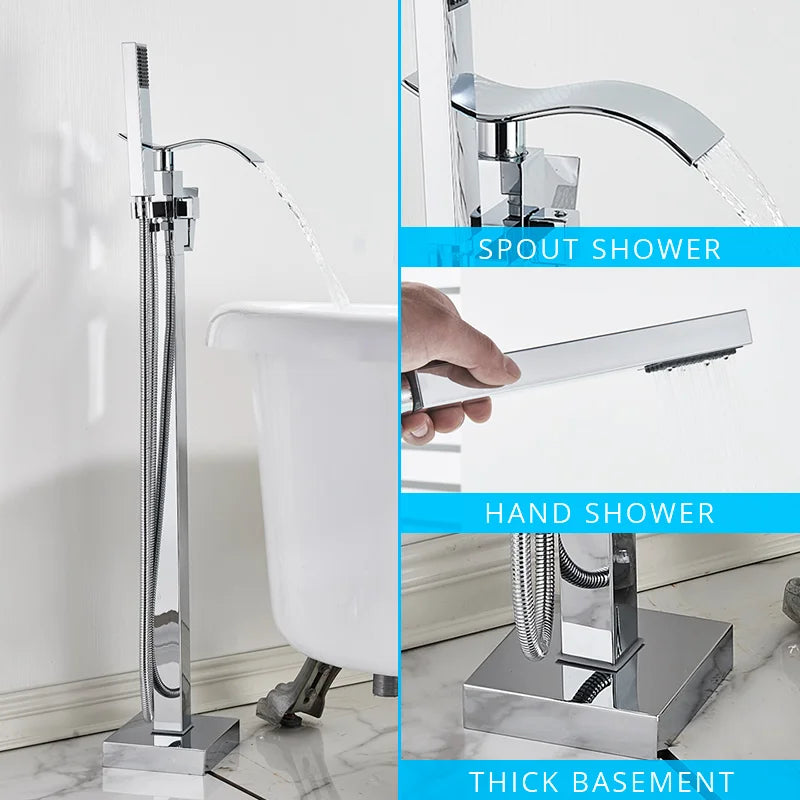 Gold Waterfall Bathtub Faucet Floor-Standing