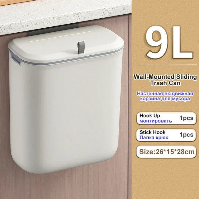 DecorBites™ Kitchen Wall-Mounted Waste Bin with Lid - Cabinet Door Hanging Garbage Can