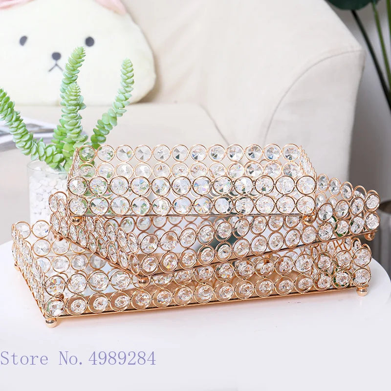 DecorBites™ Crystal Glass Mirror Tray Cosmetic Jewelry Organizer Shelf Storage