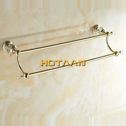 DecorBites™ Crystal Gold Double Towel Bar for Bathroom, 60cm Length