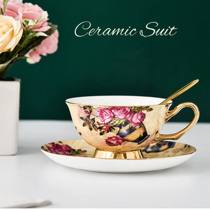 DecorBites™ Bone China Tea Cup Set with Saucer Spoon - Elegant Black Tea Party Coffeeware