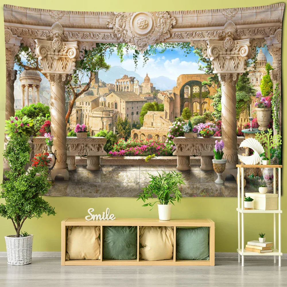 DecorBites™ Garden Landscape Wall Tapestry: Boho Hippie Wizardry Psychedelic Home Decor