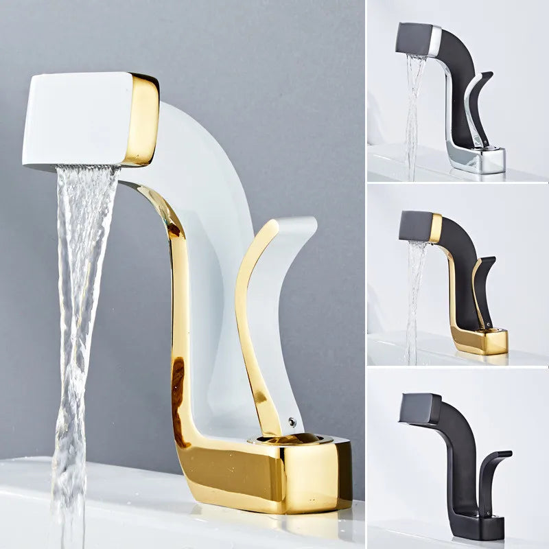Gold Brass Basin Faucet With Ceramic Valve