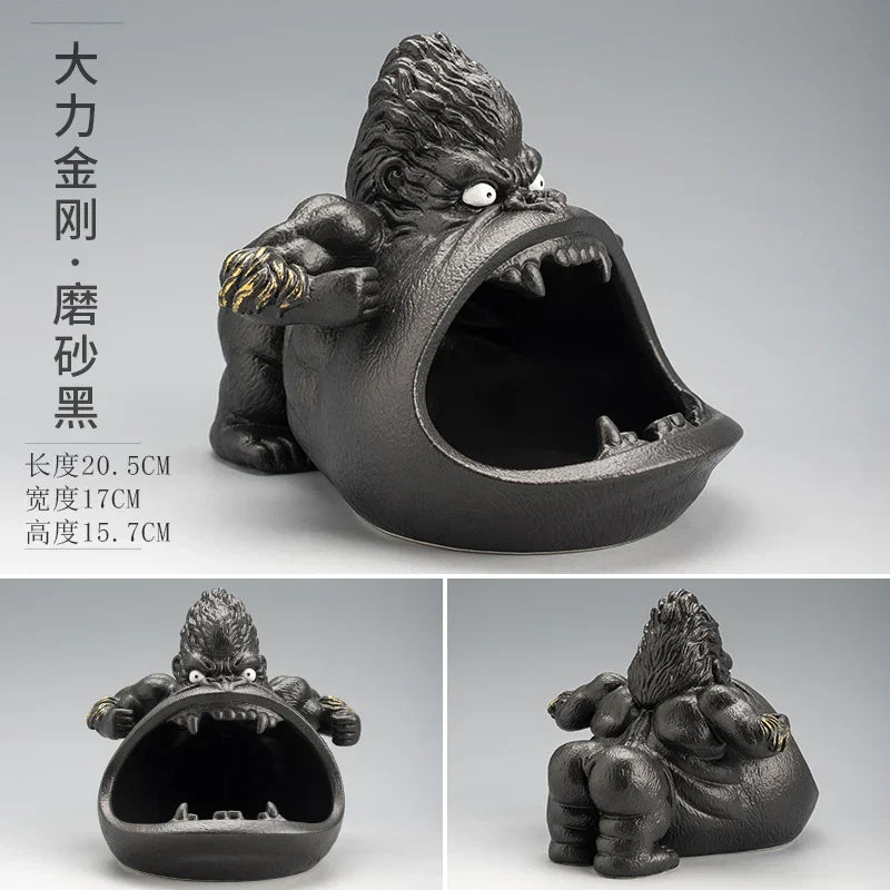 DecorBites™ Gorilla Ceramic Ashtray: Cartoon Animal Decor & Gift
