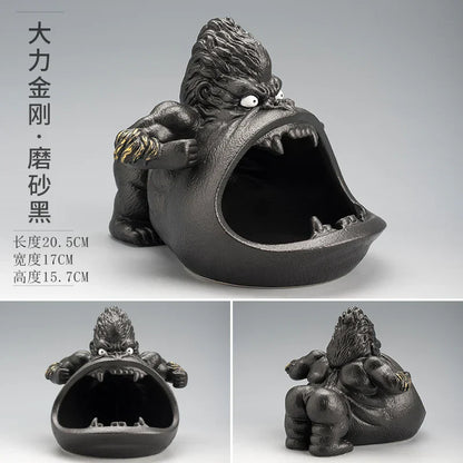 DecorBites™ Gorilla Ceramic Ashtray: Cartoon Animal Decor & Gift