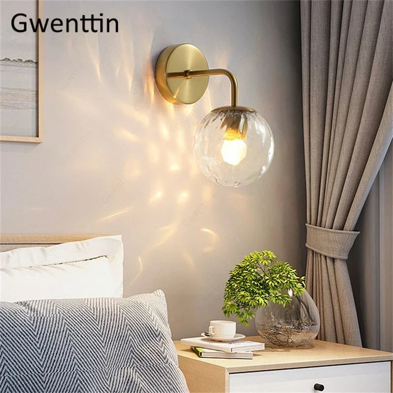 Gold Glass Ball Mirror Sconce