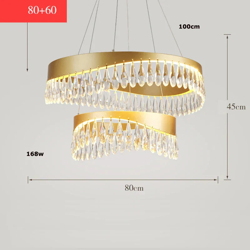 Gold Crystal Dining Chandelier Oval 120cm